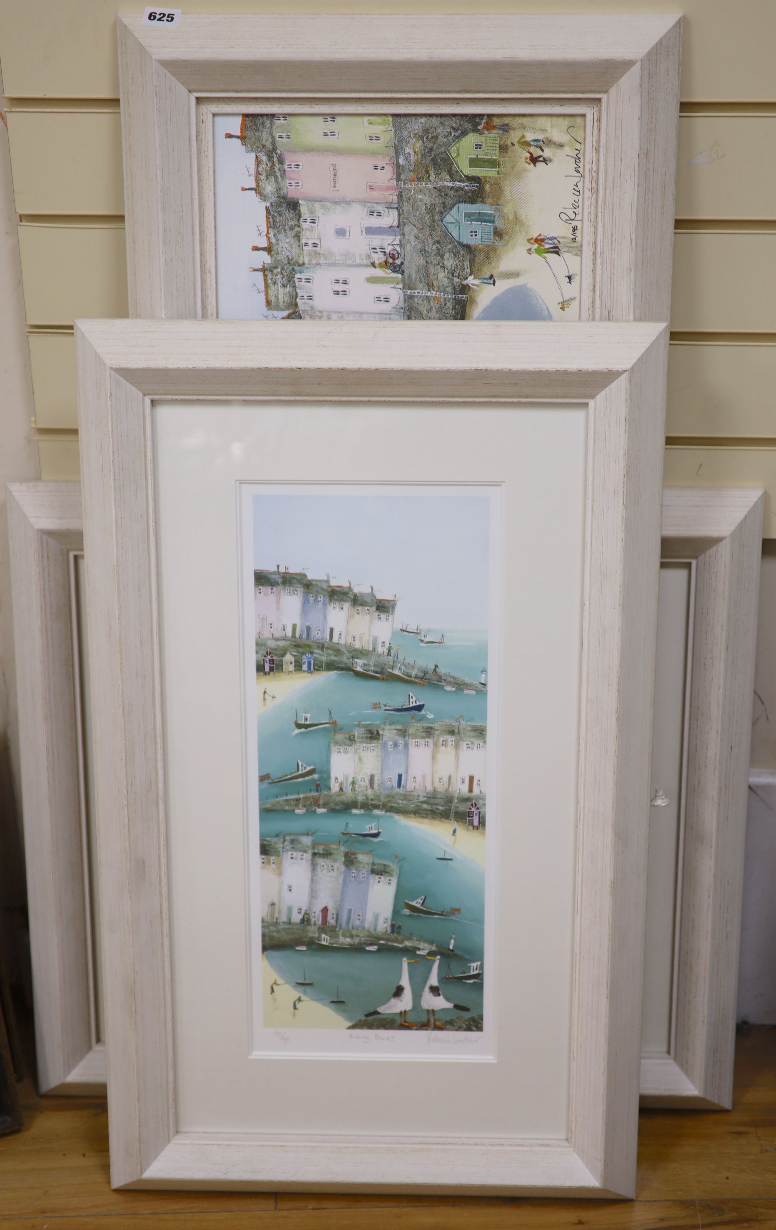 Rebecca Lardner, three signed limited edition prints, Harbour scenes, largest 31 x 91cm